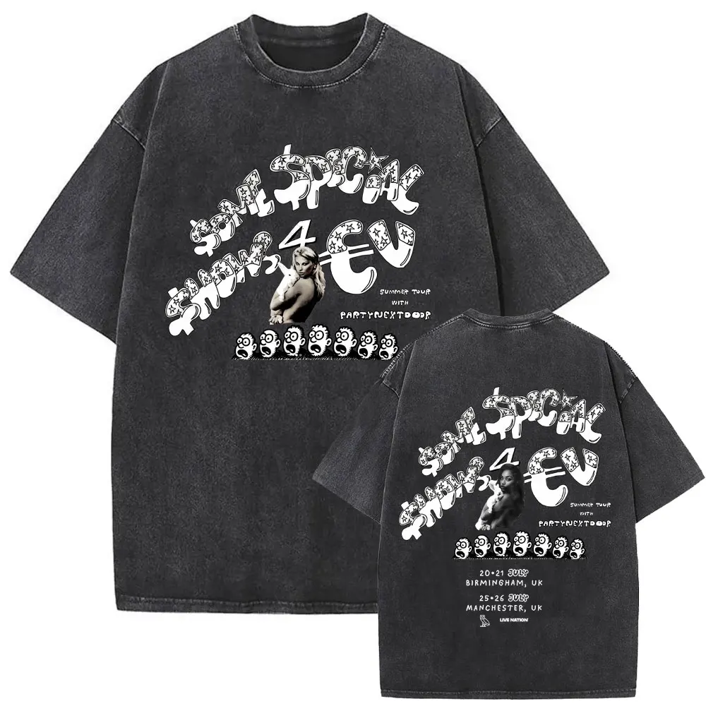 

Limited Rapper Drake Europe Tour with Partynextdoor 2025 Washed Vintage T-shirt Men Women Hip Hop Fashion Street Crewneck Tshirt