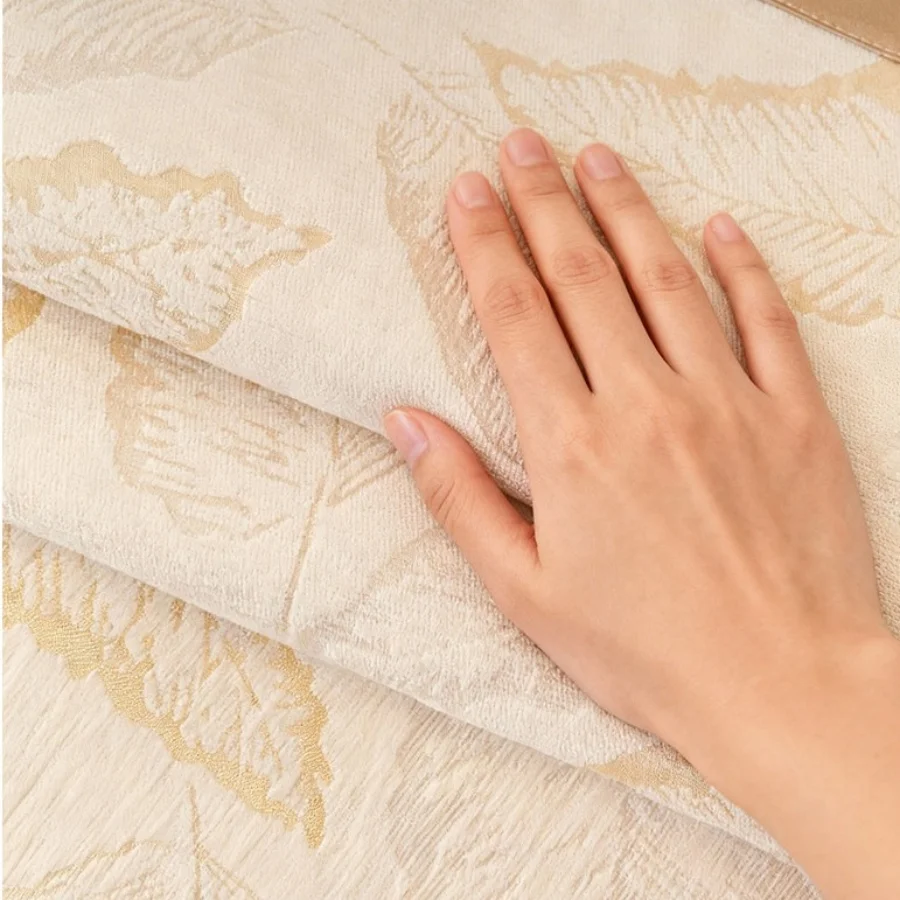 [Heavy Non-Slip Sofa Protector] Luxurious Shiny Leaves Jacquard Chenille Sofa Cover with Decorative Stitching, Thick, Sofa Towel