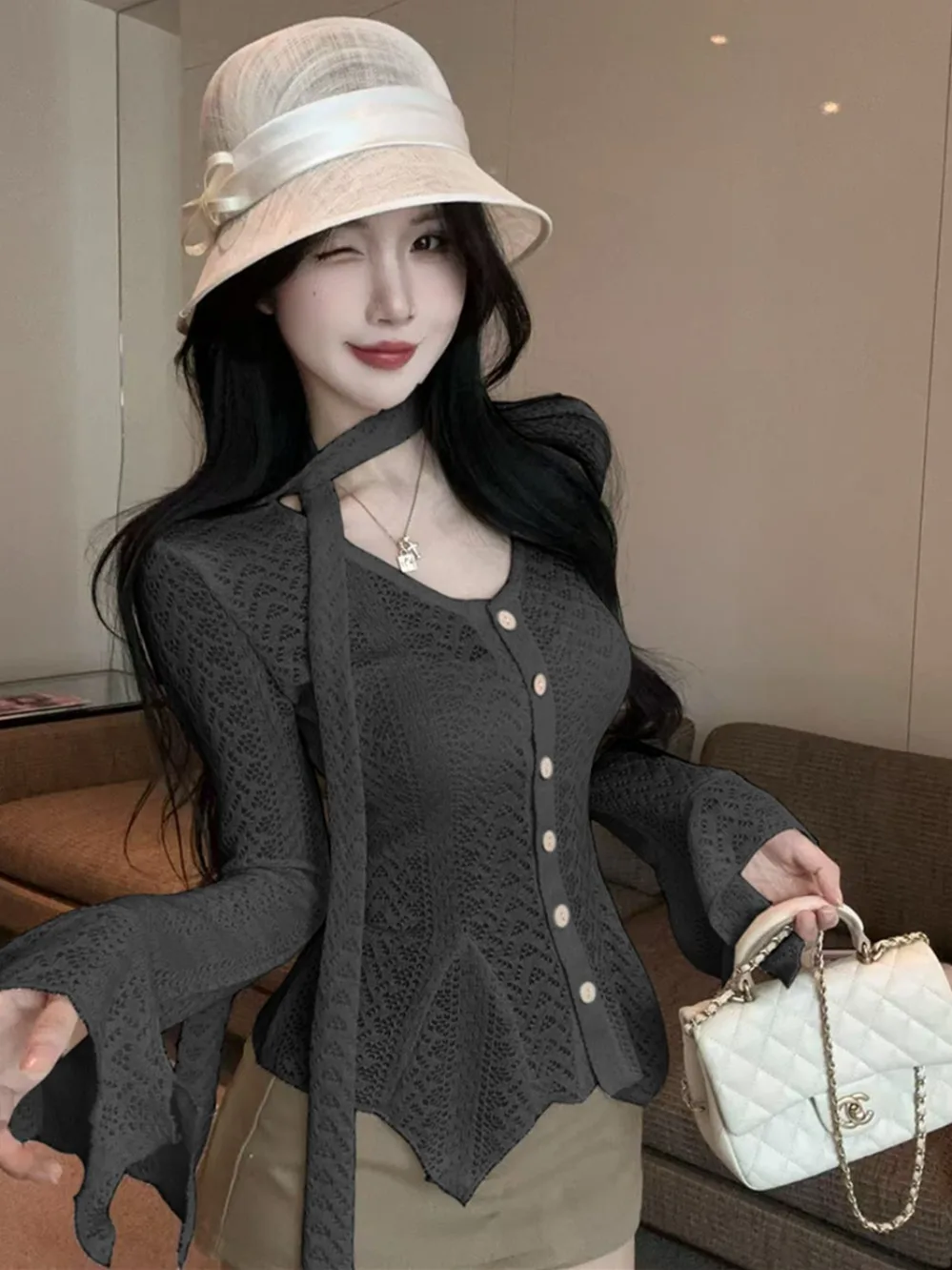 أوائل الخريف V-Ne لصق Sa غير النظامية الجوف محبوك قاعدة irt المرأة الداخلية رغبة نقية الحلو حار فتاة أعلى