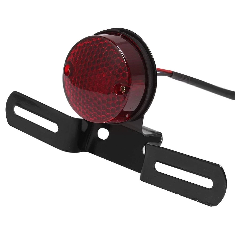 ROUND RED LED MOTORCYCLE ATV TAIL BRAKE STOP RUNNING LIGHT LICENSE PLATE BRACKET