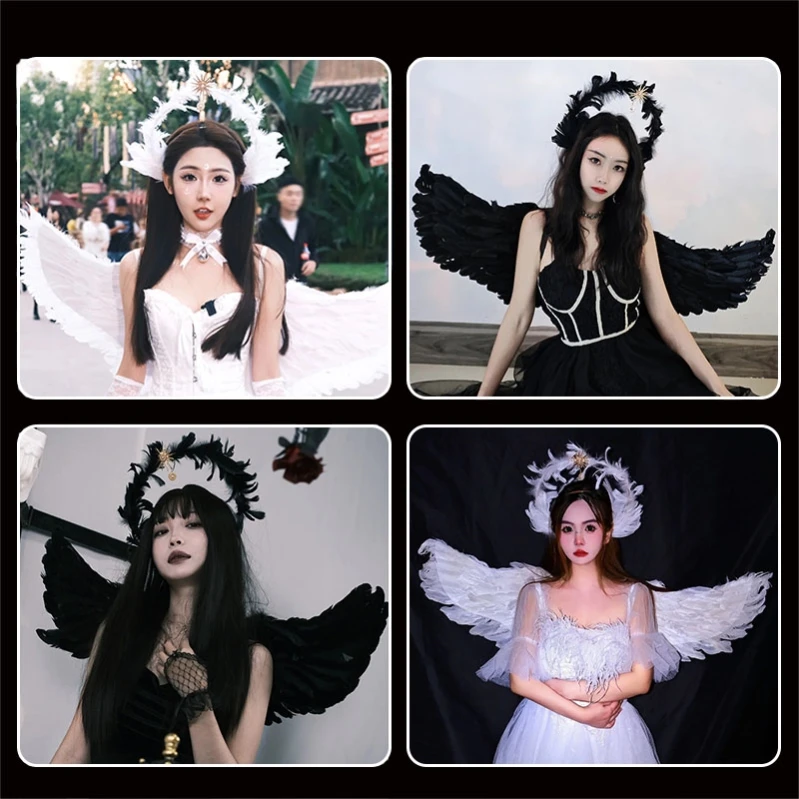 الملاك الجناح با ديكور الدعامة الأبيض بلا الريش قزم loween الكبار المرأة تأثيري الملابس التصوير العرقية المرحلة زي