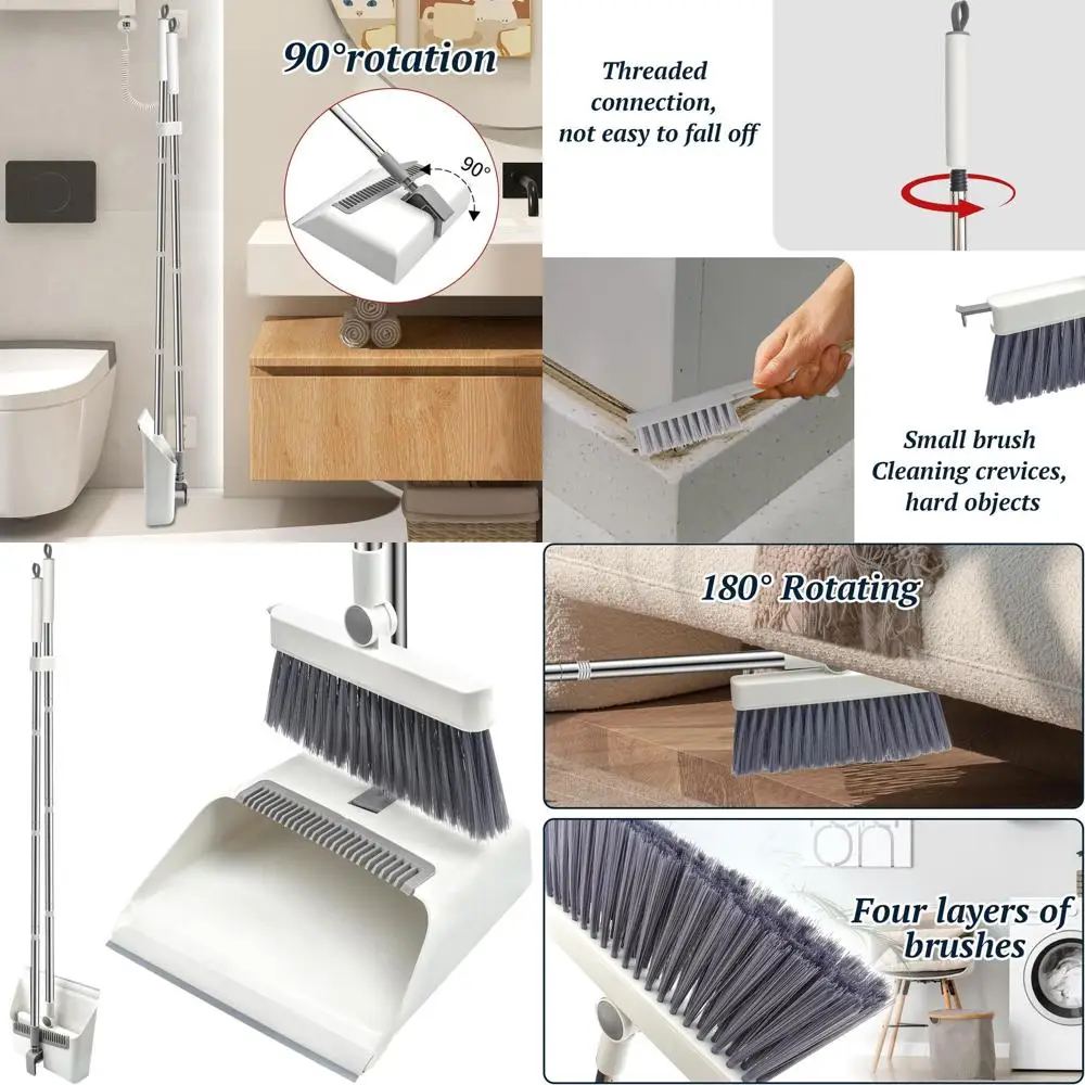 

Rotating Broom and Dustpan Set, Wind-Resistant, 180° Swivel Head, Ideal for Indoor & Outdoor Use (White)