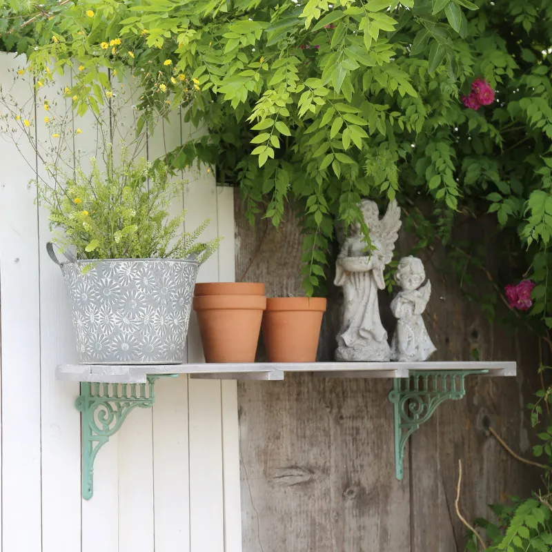 Outdoor shelf rack Anticorrosive wood cast iron hanging flower stand Garden pot Gardening shelf Wall hanging display storage rac