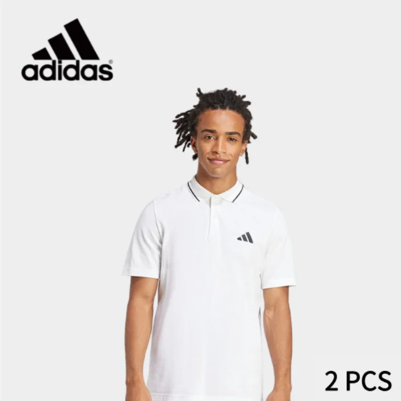 

Adidas 2025 Summer ESSENTIALS Men's Short-Sleeved Shirt with Slit Bottom and V-Neck 2 PCS JE9020+JE9020