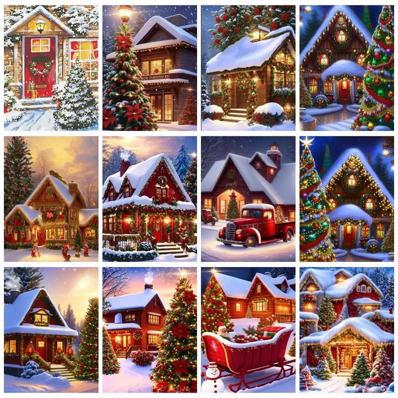 

RUOPOTY Painting By Numbers For Beginner Kits Christmas House Kill time Paint for painting Handicraft Handiwork Art