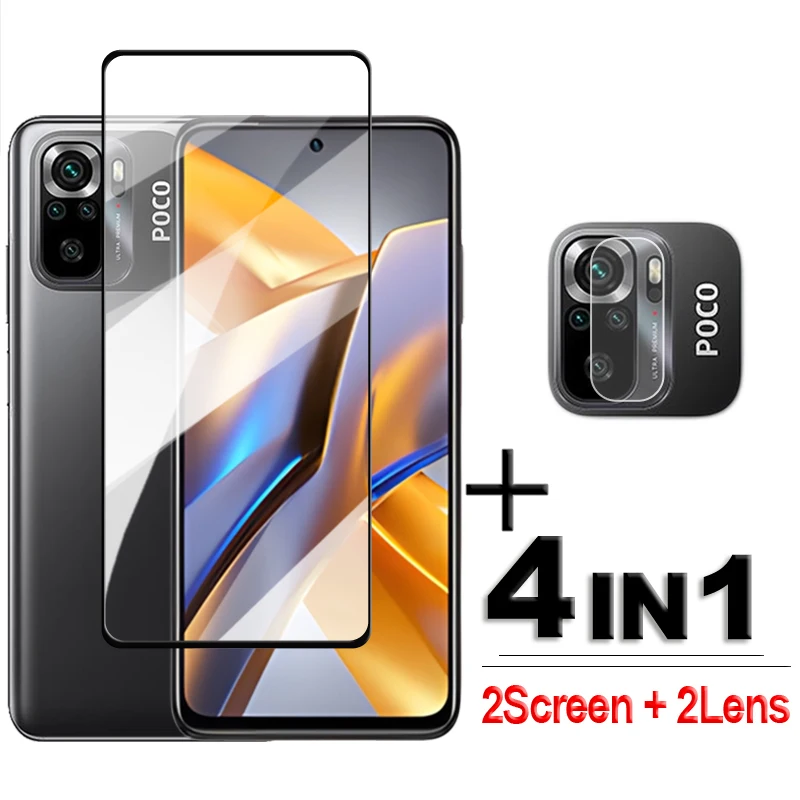 

For POCO M5s Glass POCO M5 M5s Tempered Glass 2.5D Full Cover Glue HD Screen Protector For Xiaomi POCO M5s Lens Film 6.43 inch