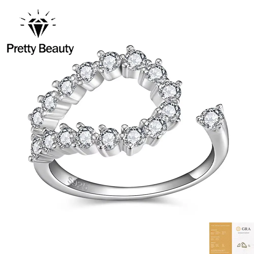 Pretty Beauty 925 Silver Moissanite Open E Shape Wedding Band for Women Dainty Engagement Promise Ring Bridal Fine Jewelry Gift