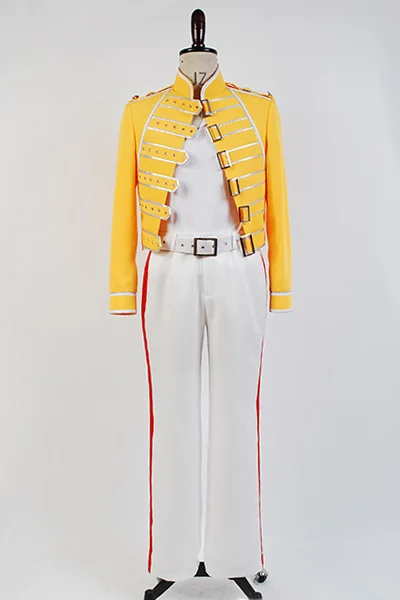 Queen Lead Vocals Freddie Mercury Cosplay Costume Yellow Jacket Pants Adult Men Outfit Uniform Cosplay Halloween Carnival Costum