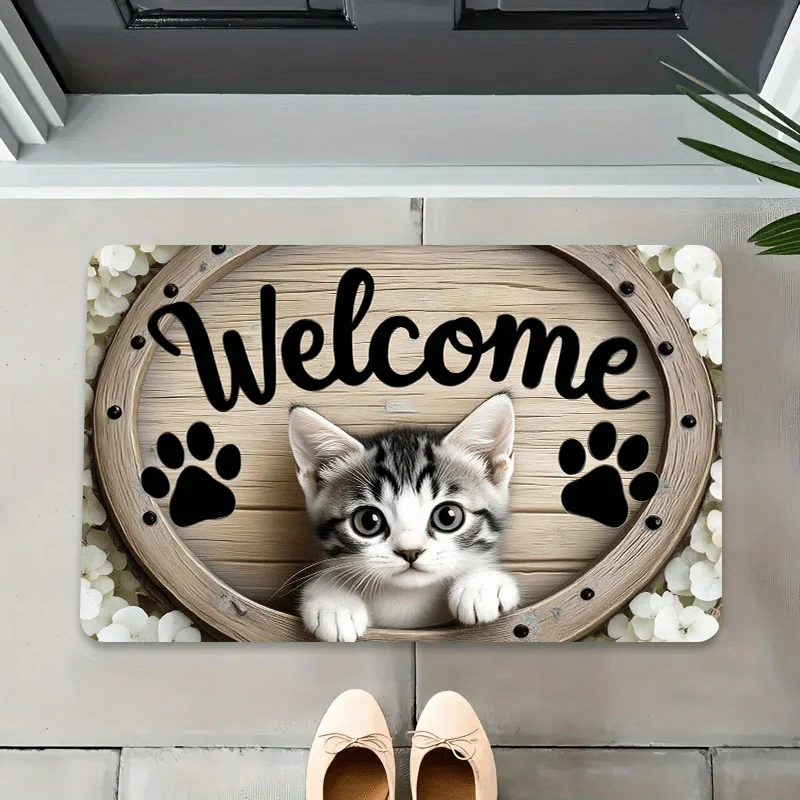 1pc of Adorable Cat Design Doormat, Non-slip and Machine Washable Entry Mat with 