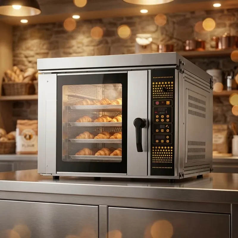 Commercial 4-Tray Convection Oven With Steam 6000W Electric Baking Oven For Bread Pastry Bakery Shop & Fast Food Restaurant