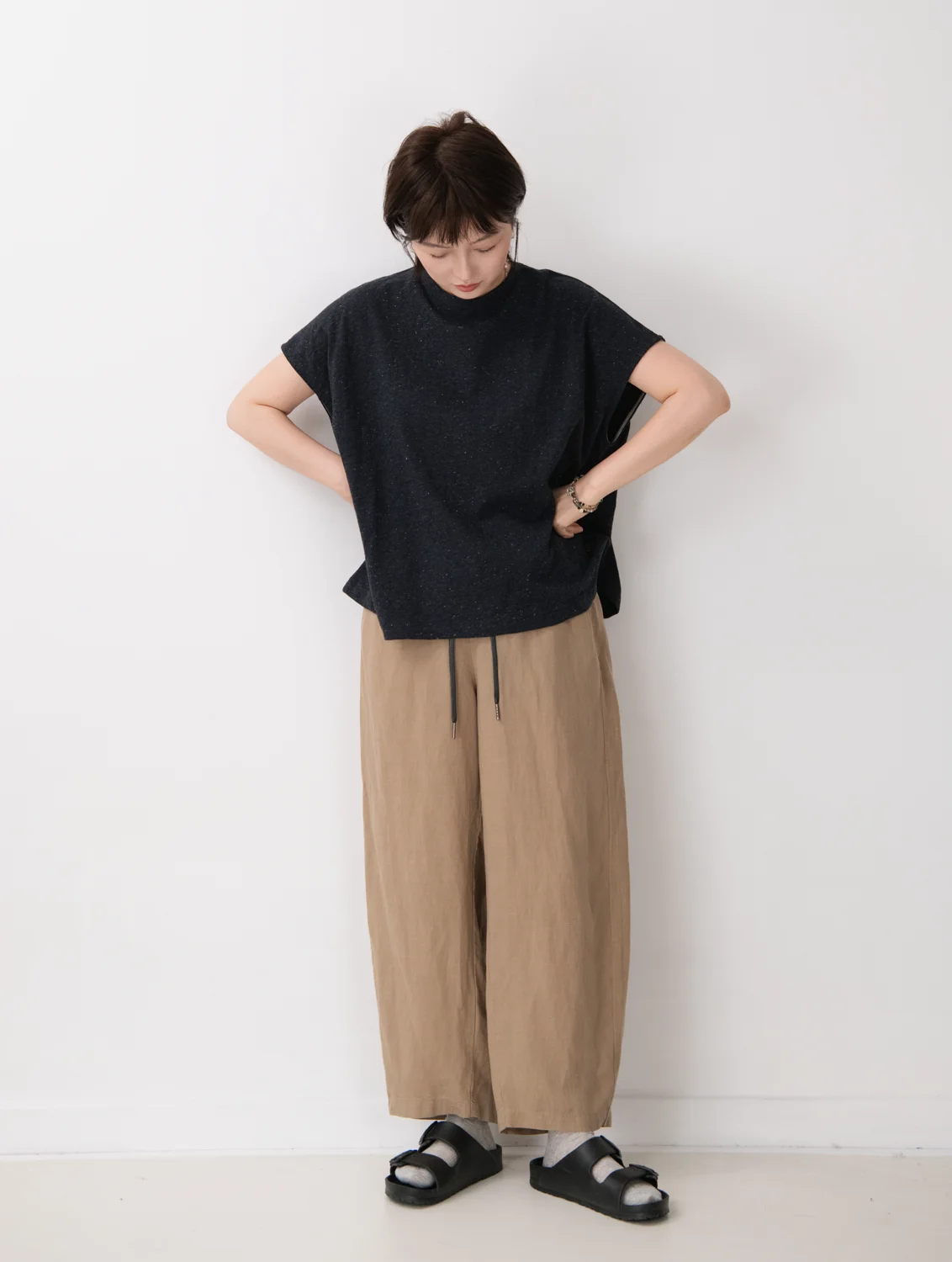 

Seawhen льняные повседневные брюки с высокой талией, женские летние новые свободные брюки Харлан с эластичной резинкой на талии в стиле пэчворк