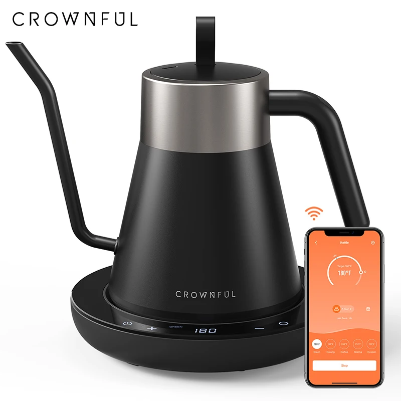 CROWNFUL Gooseneck Electric Kettle with Smart Variable Temperature Control 0.8L Hand Brew Coffee Pot 1200W Rapid Heating Kettle