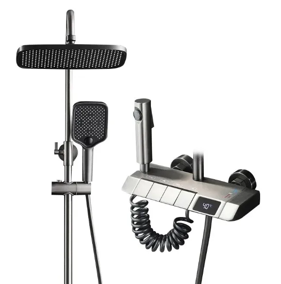 Новый модный латунный пистолет, серый фортепиано, душевой набор для дома, постоянная температура, цифровой дисплей, душ для ванной комнаты, душ под давлением