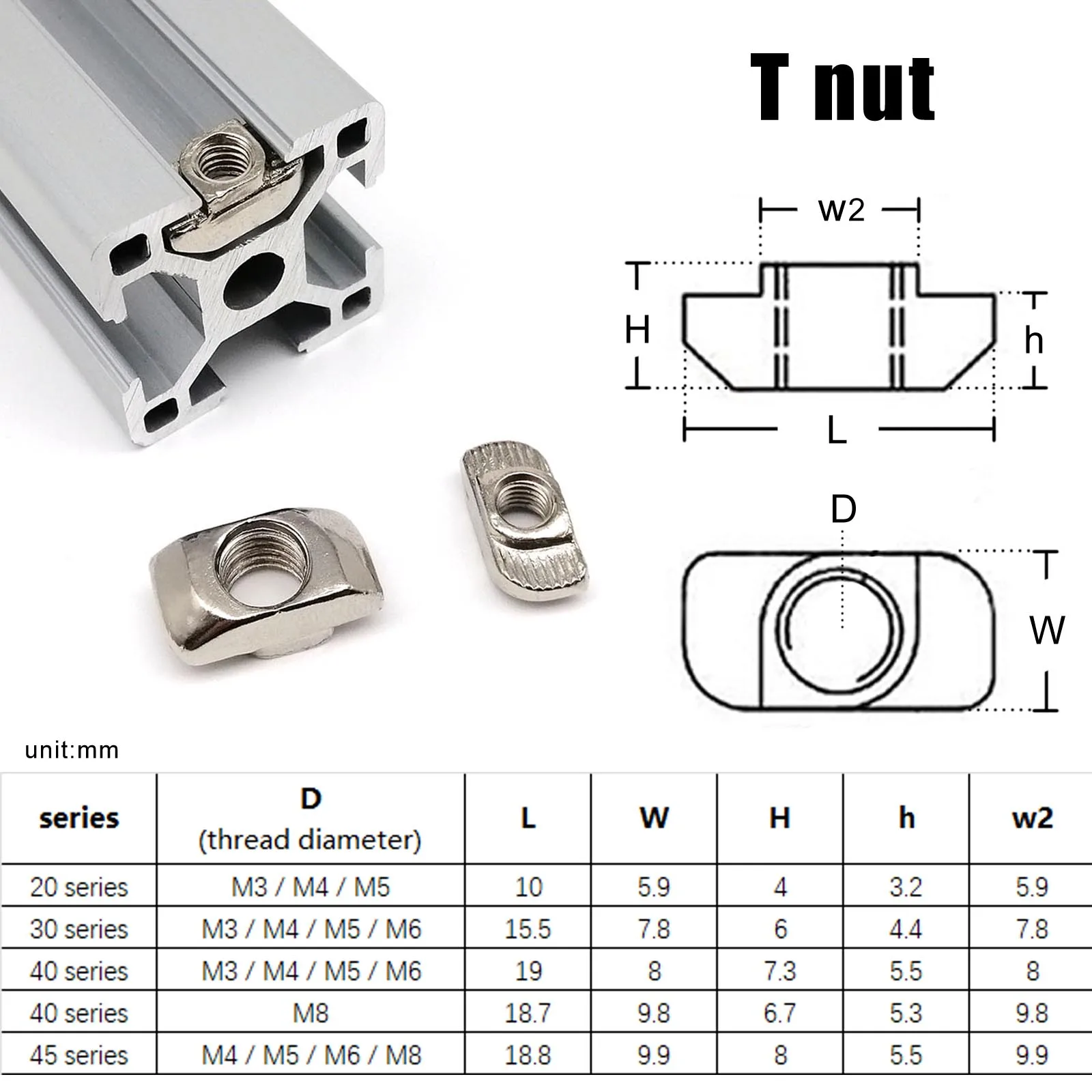50/30/20pcs M3 M4 M5 M6 T-moer T Schip Vorm Glijdende Moer Hamer voor 20 30 40 Serie Aluminium Profiel Extrusie Slot Track