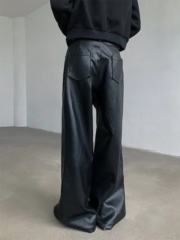 American Style Cleanfit Cool Punk PU Leather Pants Men Loose Wide Leg Long Casual Dragging Trousers Straight Cut Streetwear view 4