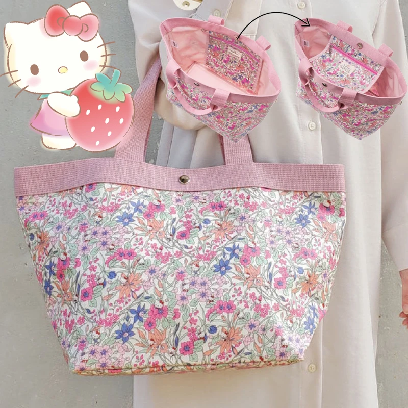 

Косметичка Hello Kitty Sanrio, водонепроницаемая сумка-тоут, дорожная сумка, большая вместительная сумка на одно плечо для покупок в стиле каваи для девочек