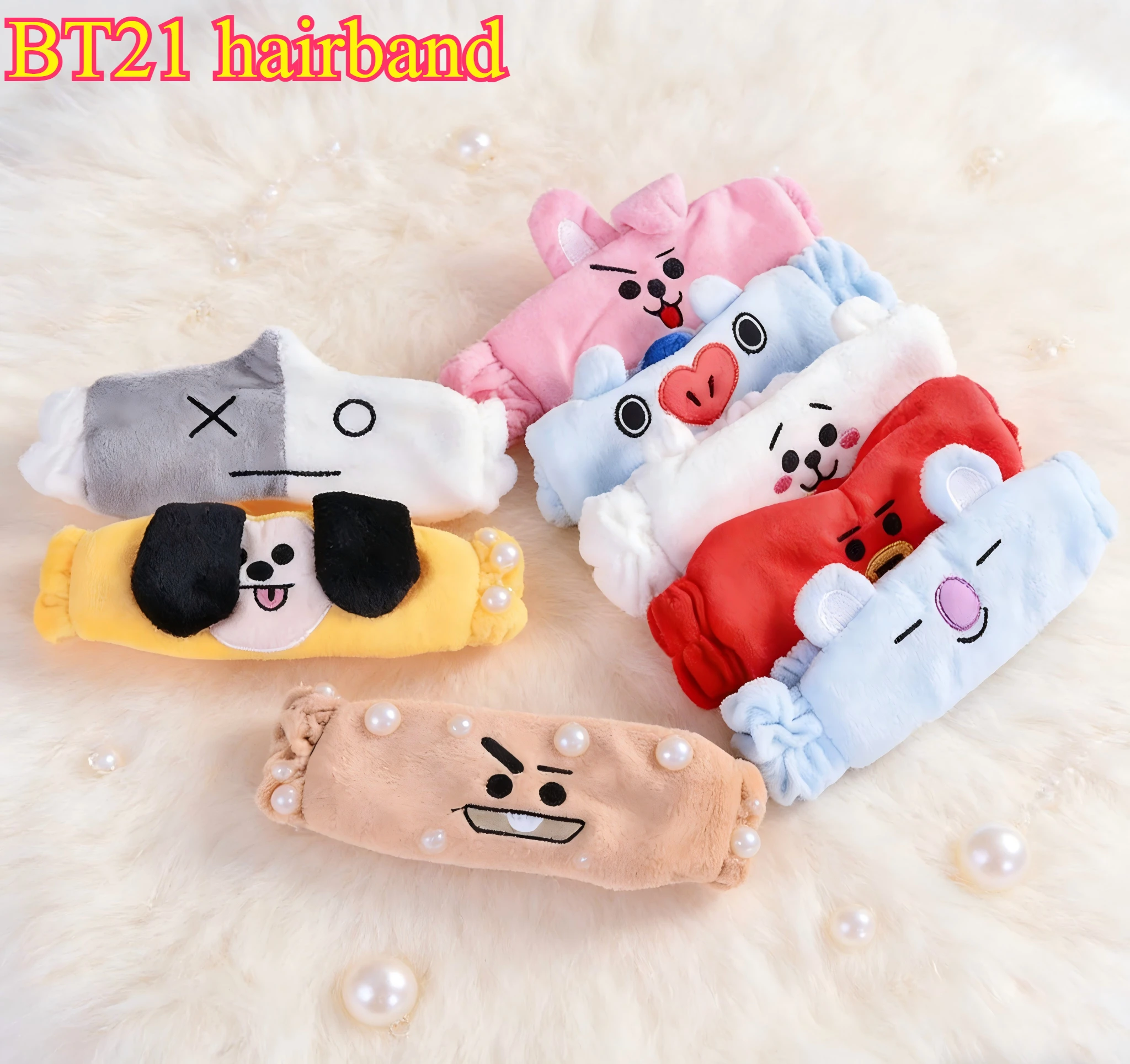 BT21 Kawaii Cute Plush Headband Soft Warm Wash Face & Makeup Headband, Unisex for Boys Girls, Ideal Couple Gift - Detail 1