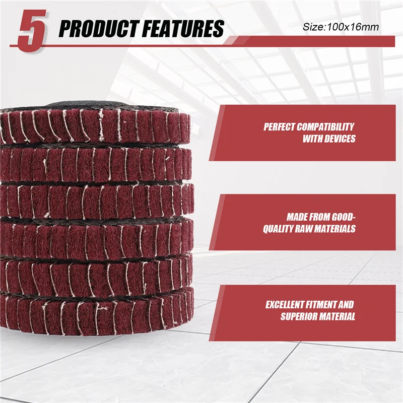 Emption! 6 SZTUK 4-calowych tarcz listkowych z czerwonym włóknem nylonowym o ziarnistości 240 z papierem ściernym, idealnych do usuwania farby i polerowania rur ze stali nierdzewnej