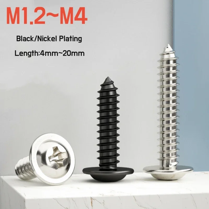 50 ~ 500 pz M1.2 M1.4 M1.7 M2 M2.3 M2.6 M3 M4 PWA croce Phillips testa tonda con rondella vite autofilettante nero/nichelatura