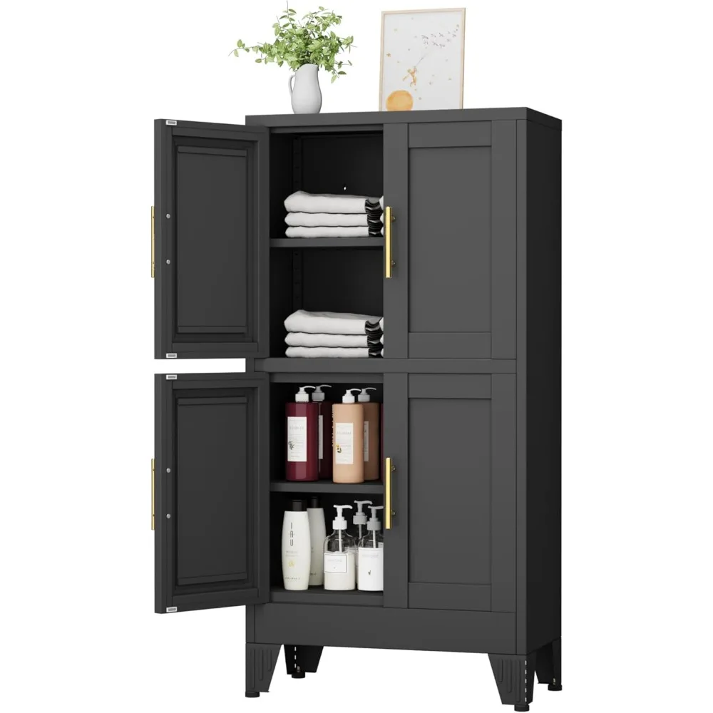 

Metal Bathroom Storage Cabinet - 47 inch Floor Cabinet; 4 Doors, 2 Adjustable Shelves for Bathroom, Kitchen, Living/Dining Room