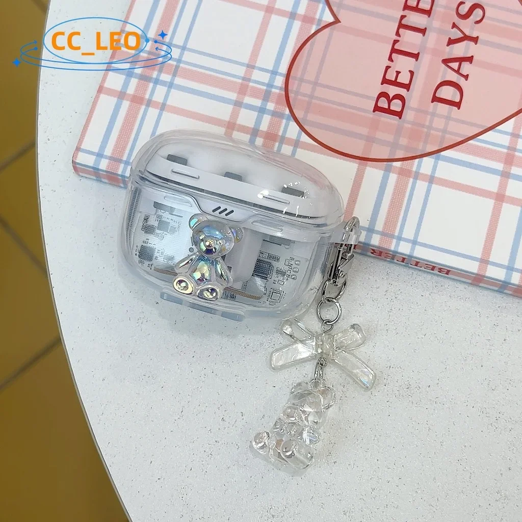 For JBL TUNE Beam Case Clear Soft Case Cartoon Bear Cute Pendant JBL TUNE Buds Shockproof Shell Protective Cover