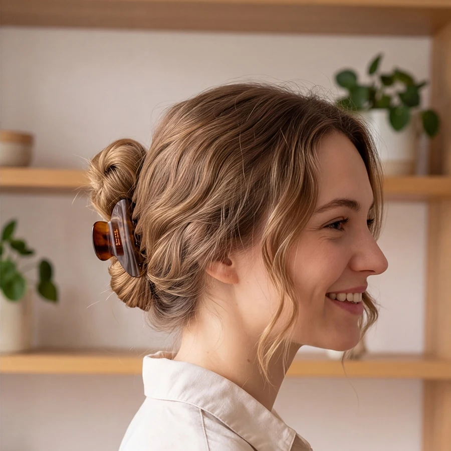 Olive Green Small Acetate Hair Clip for Women Chic Stylish Office Hair Accessories Side Style