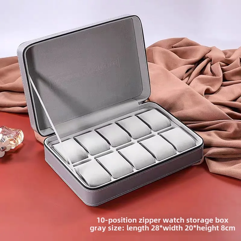 Green Grey Black Men Women 10/12 Slots Portable Leather Watch Box Organizer Jewelry Storage Boxes Zipper Easy Carry Travel Case