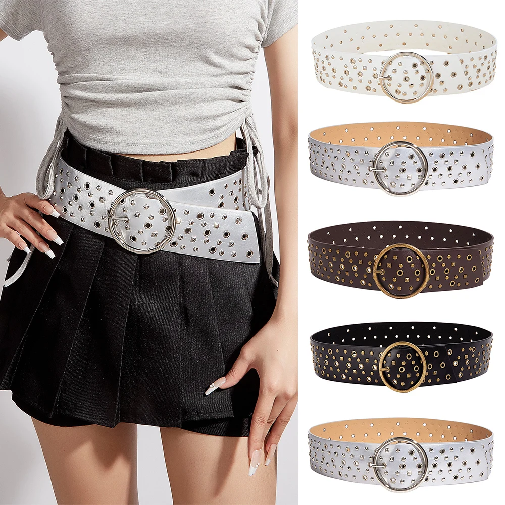 

Women's Belt Metal Needle Buckle Belt Round Buckle Men's Belt Punk HipHop Rock Style Matching Jeans Belt Vintage PU Leather Belt