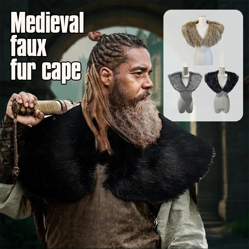 

Medieval Faux Fur Collar Fur Shoulder Man Viking Cape Retro Pirate Vikings Dress Up Halloween Cosplay Costume Shawl Accessories