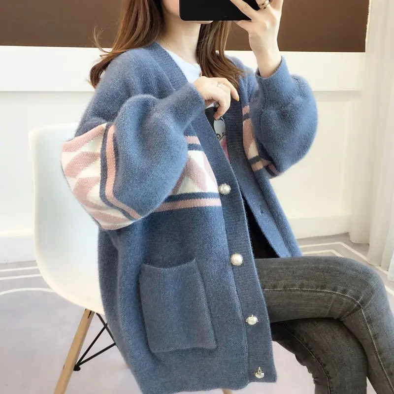 

Oversized Knitted Cardigans Women Harajuku Brown Sweater Autumn Winter 2023 Korean Tops