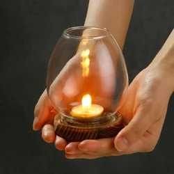 Vintage Walnut Candlestick Candle Holders with Glass Cover European Candlestick For Wedding Party Decor Candle Stick Stand