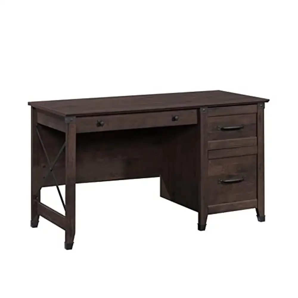 

Rustic Cedar Finish Pedestal Desk Metal Runners 3 Drawers Letter-size Files