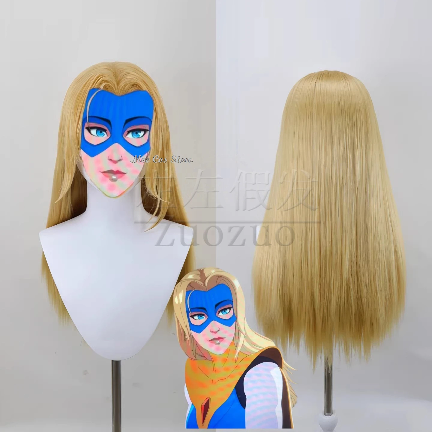 

Game Dispatch Cosplay Blonde Blazer Wig Superhero Hair Mandy Roleplay Golden wig Women Adults Roleplay Accessories