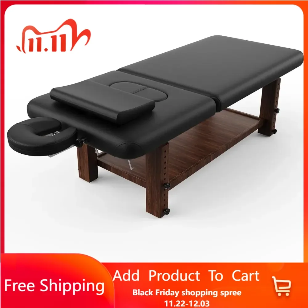 Stationary Massage Table with Adjustable Height Legs and Backrest for Treatment, Physical Therapy