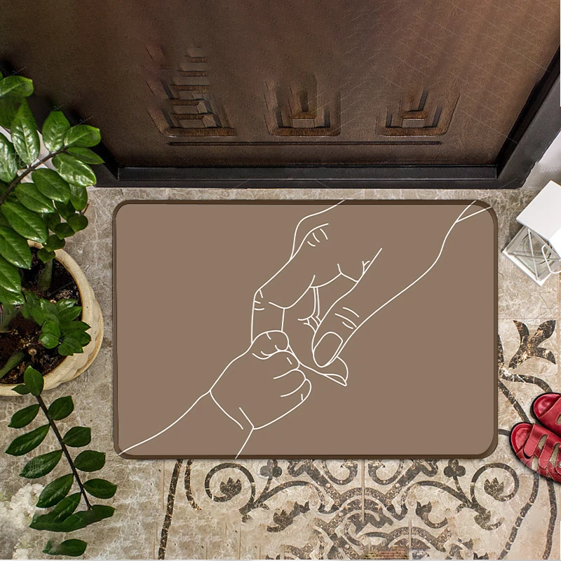 

Parent Child Hand Holding Doormat Minimalist Line Art Non-Slip Floor Mat Home Entrance Door Rug Decor Gift