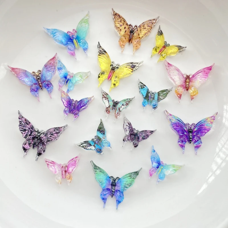 30Pcs New Cute Resin Mini Colorful Butterflies Series Flat Back Manicure Parts Embellishments For Hair Bows