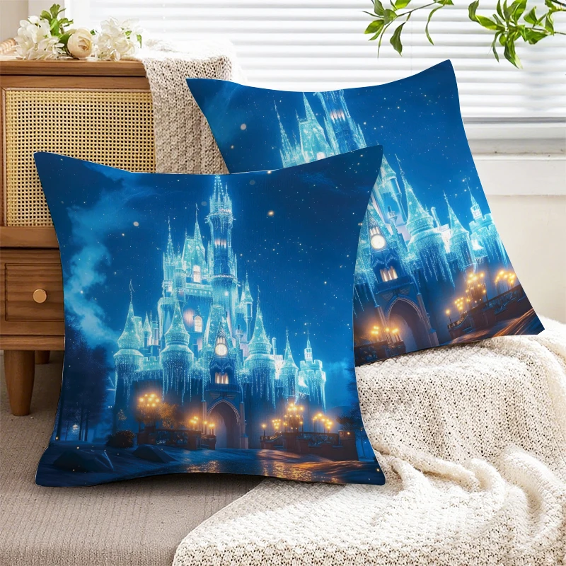 Betoverde kasteel kussensloop gloeiend blauw paleis nachtelijke hemel decoratief kussen bank slaapkamer woondecoratie
