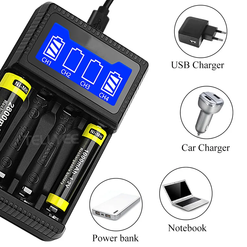 Smart battery charger, fast charging, with LCD light, compatible with 1.48V AA AAA batteries