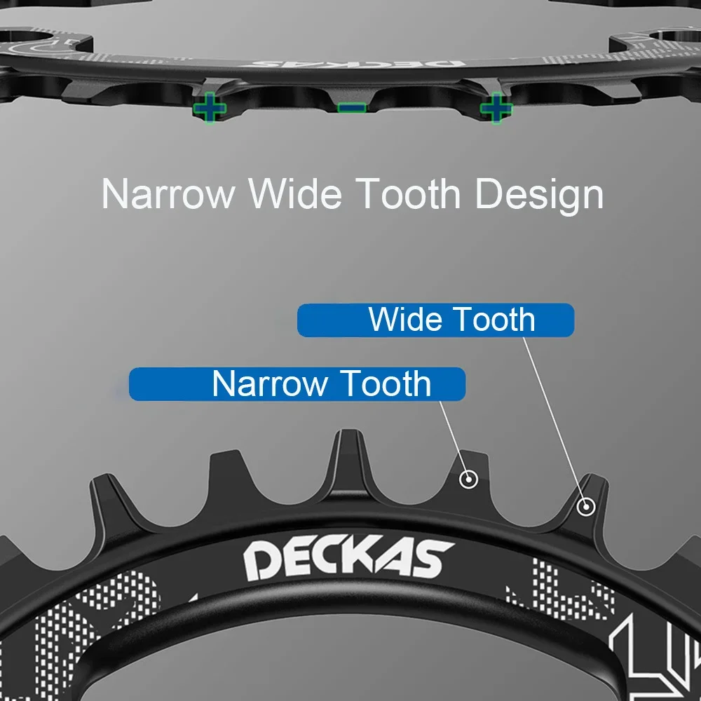 DECKAS-plato de bicicleta Coroa BCD 104, con tornillos 104BCD, estrecho y ancho, 38T, 36T, 34T, 32T, individual, 12, 11, 10, 9, 8 velocidades