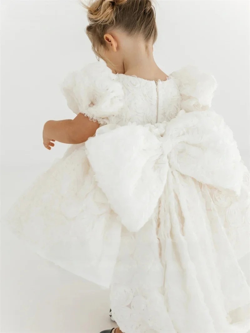 Custom Light Luxury Dress Women Wedding Guest Gown Girls Wedding Gown Birthday Party Pageant Puff Sleeve Lace Trailing Gown