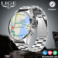 LIGE New GPS Smart Watch Men Outdoor Compass Sport Fitness Bracelet Bluetooth Call Clock Waterproof NFC Steel Smartwatch For Men