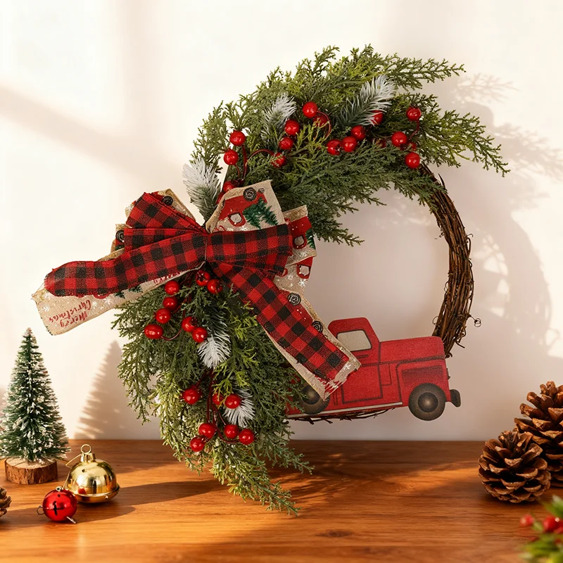 Guirnalda navideña de 40cm, piña Artificial, baya roja, adornos colgantes, decoraciones de pared para puerta delantera, Navidad de Año Nuevo