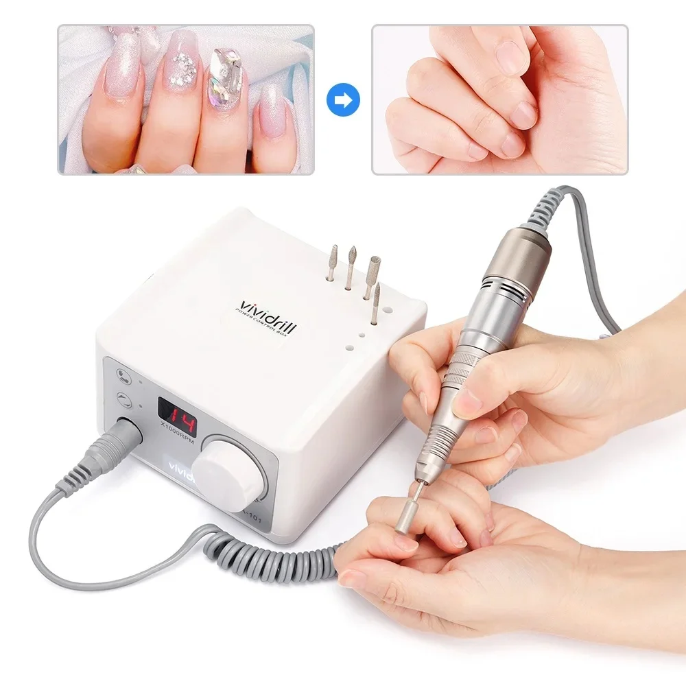 65W Electric Nail Drill Strong 210 Vividrill Manicure Machine 35K H200 Handle Grinding Milling Cutter Polish Nail File Set