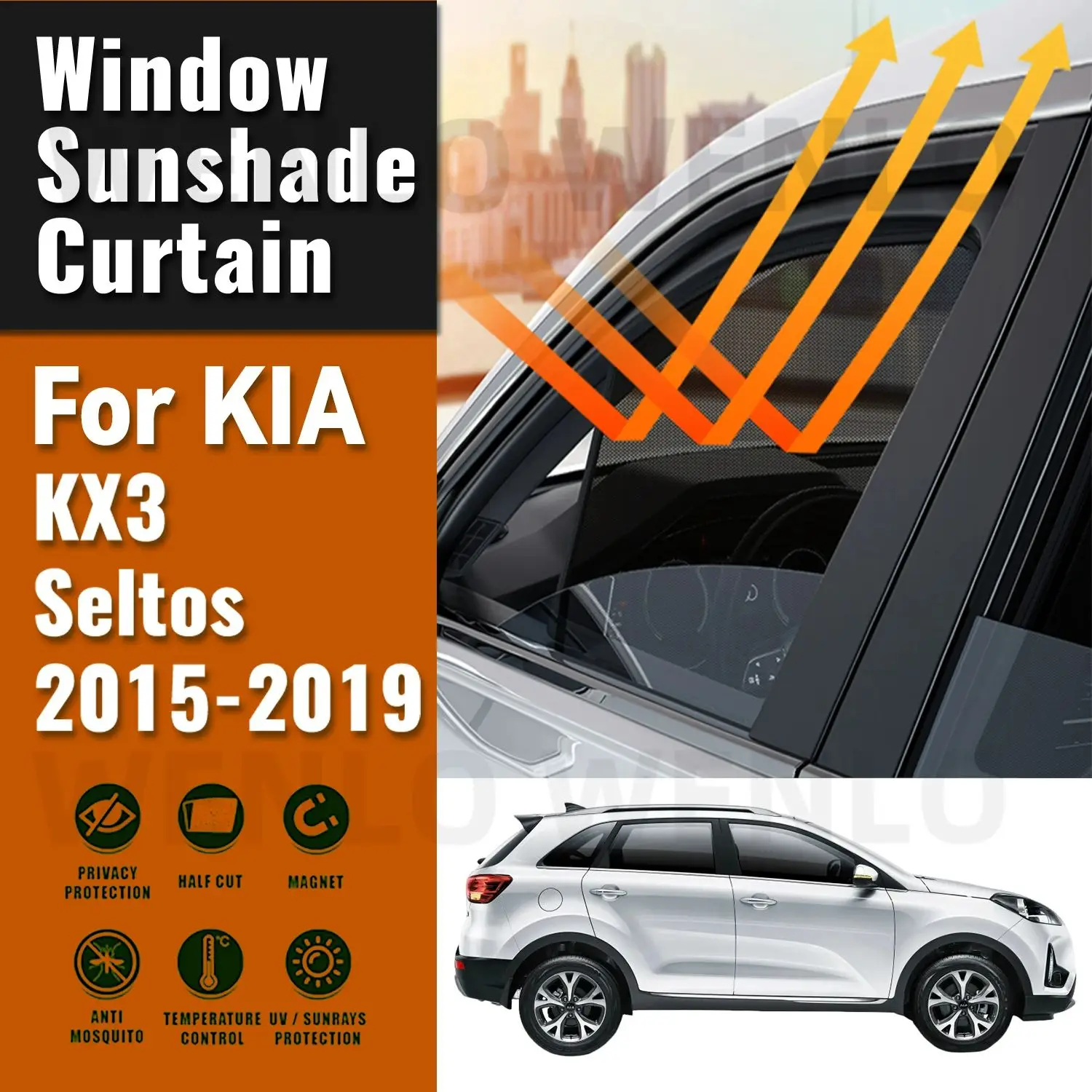 For Kia KX3 Seltos 2015 2016 2017 2018 2019 Magnetic Car Sunshade Front Windshield Curtain Rear Side Window Sun Shades Shield