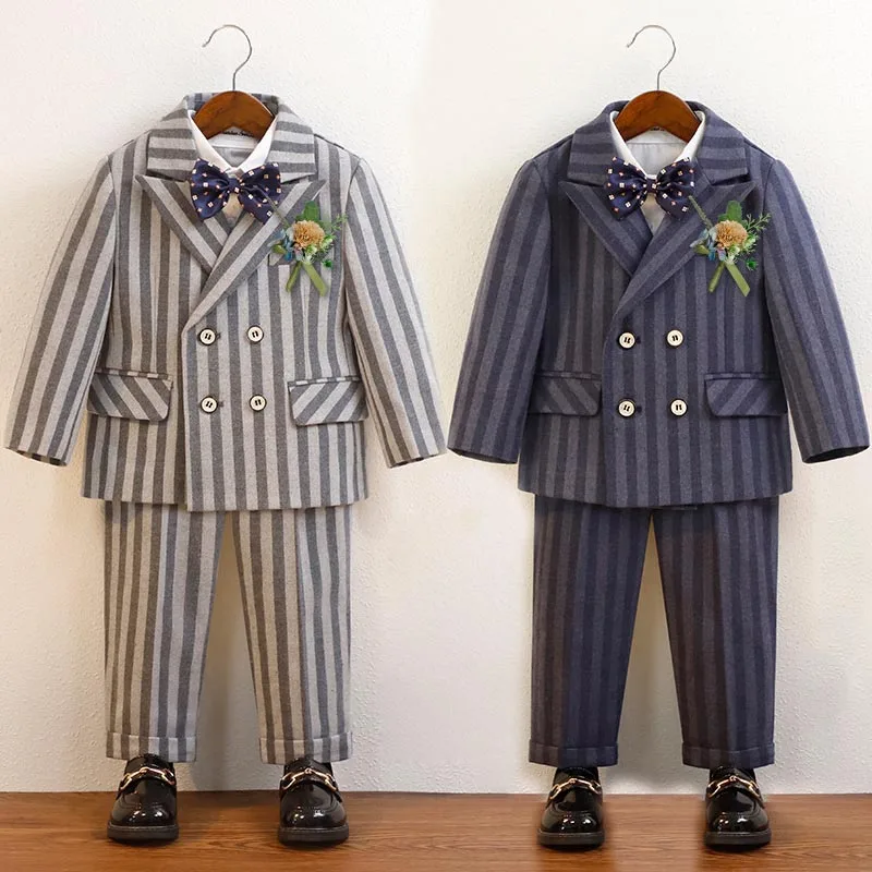 

Boy Birthday Suit Autumn British Style Striped Wedding Blazers Set 1 To 12 Year Children Performance Costume Formal Kids Clothes