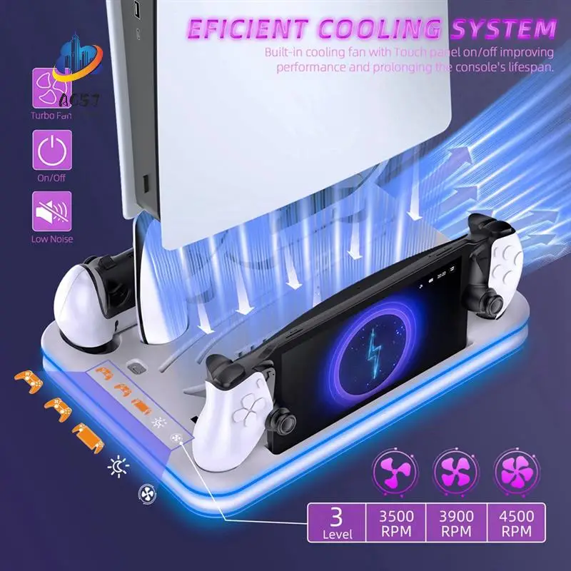 

Зарядная док-станция для контроллера AC57 с RGB-подсветкой, охлаждающая база, подставка для зарядки для PS5 Pro/Slim/для консоли полной серии PS5