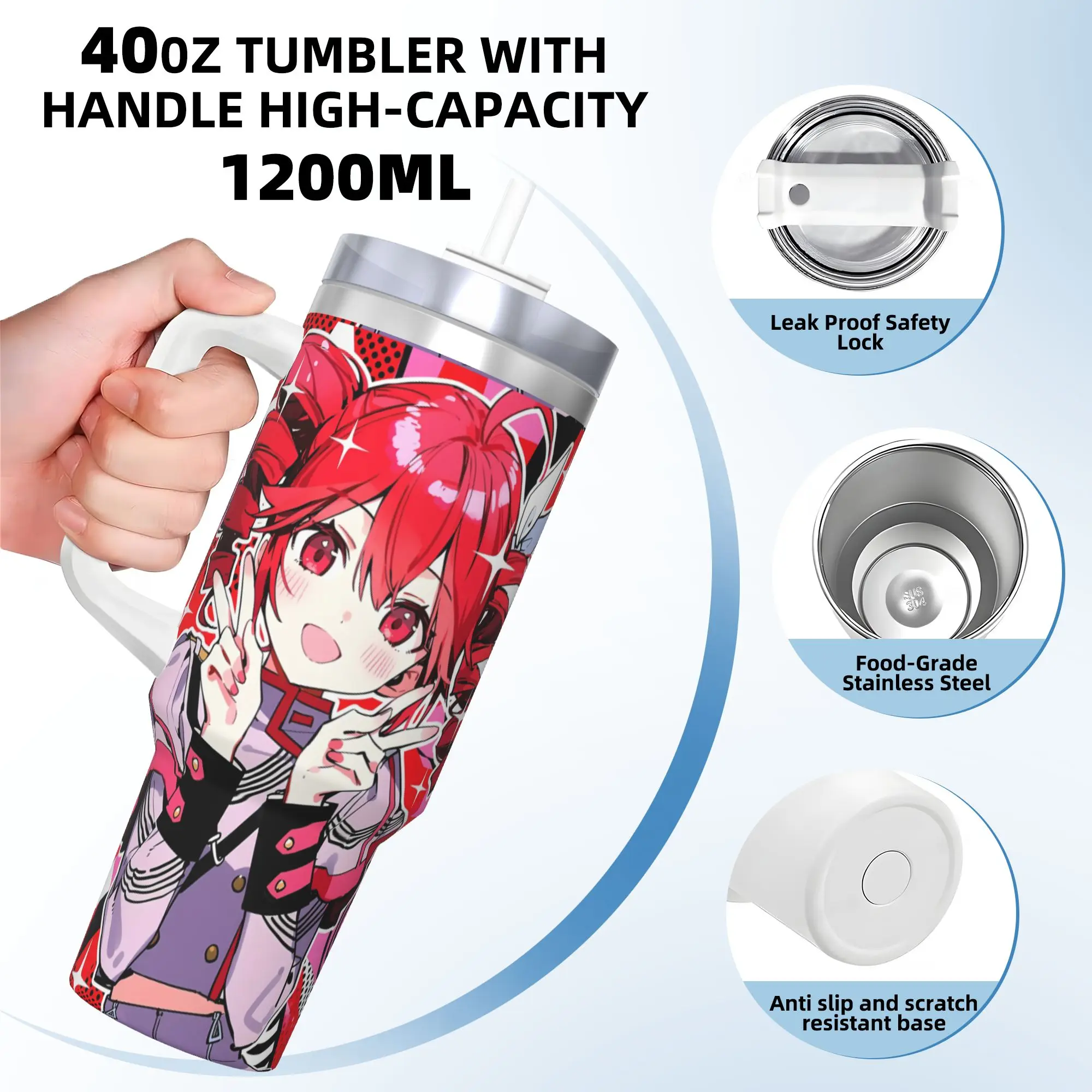 Kasane Teto Pop Pose Manga Tumbler  Cold Drink Water Bottle Preservation Stainless Steel Thermal Mug Custom Driving Mugs Cup
