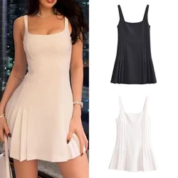 Women's Pleated Short Skirt Sleeveless Suspender Mini Dress Backless Dress Sexy Evening Party Dress 2024 Summer Fashion