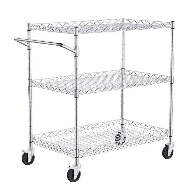 Stainless steel three-layer multifunctional cart with wheels kitchen storage cart