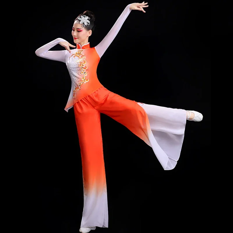 

Chinese Classical Dance Costume Middle-Aged Elderly Square Dancwear Outfit Traditional Ethnic Yangko Folk Dancing Clothes